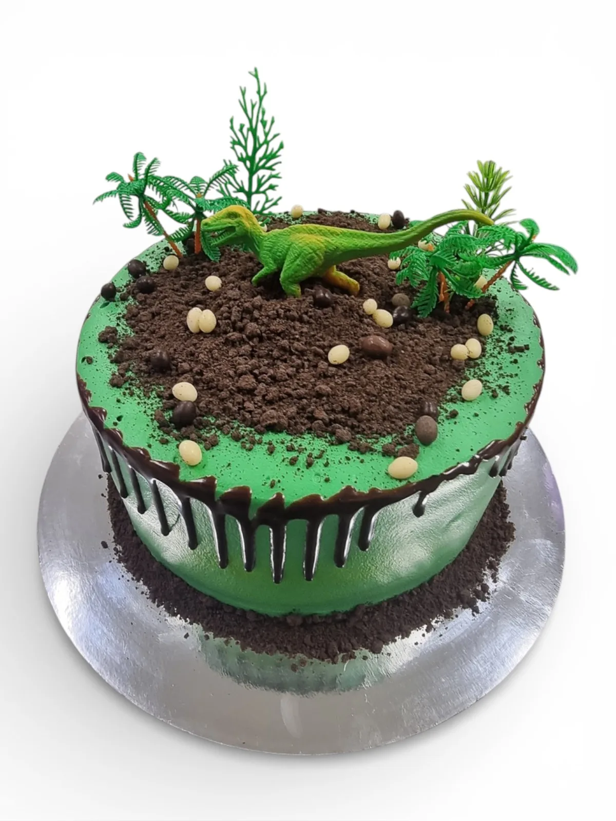 Eggless dinosaur birthday cake with fondant toppers made at Num Num's Bakery near Marsden Park
